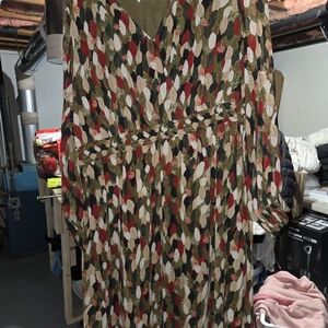 Elegant Multicolor Leaf Print Dress